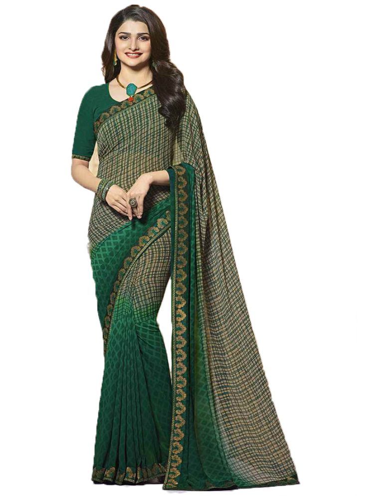     			KSNDV Trendz Georgette Printed Saree With Blouse Piece - Green ( Pack of 1 )