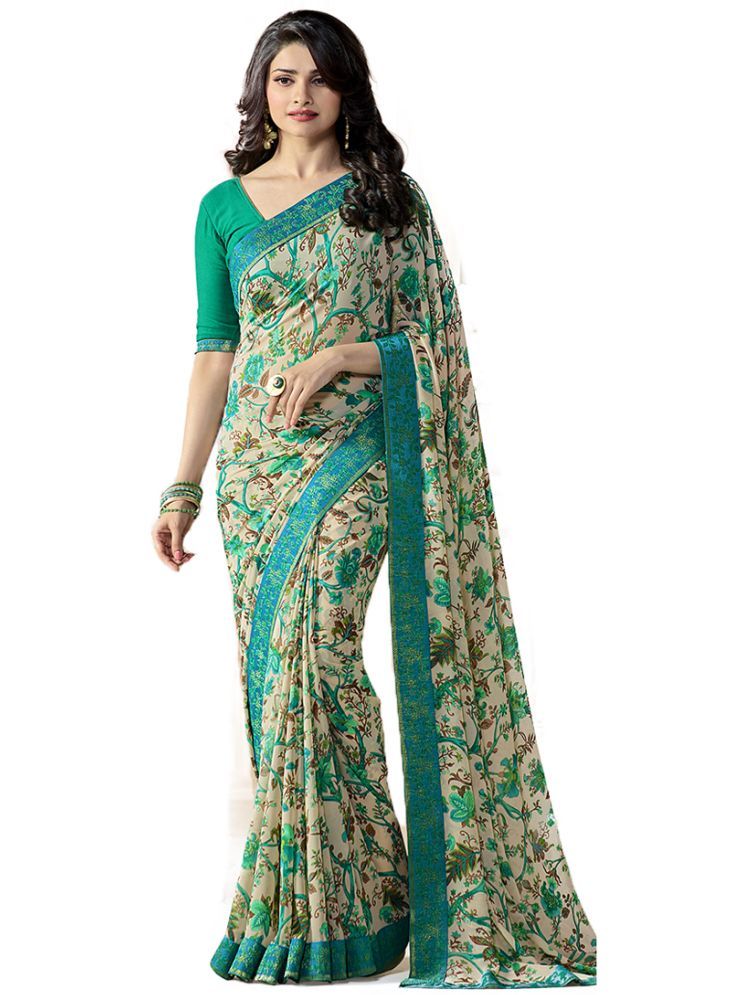     			KSNDV Trendz Georgette Printed Saree With Blouse Piece - SkyBlue ( Pack of 1 )