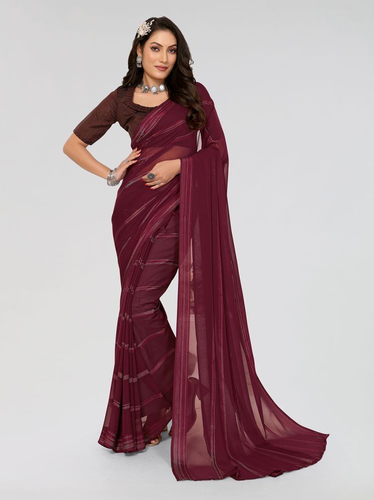     			Kashvi Sarees Satin Striped Saree With Blouse Piece - Maroon ( Pack of 1 )