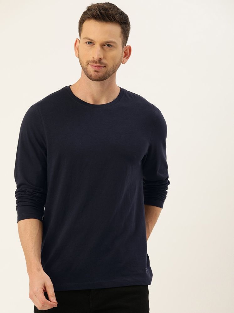     			PLUS PARADISE Cotton Blend Regular Fit Solid Full Sleeves Men's Round T-Shirt - Navy ( Pack of 1 )