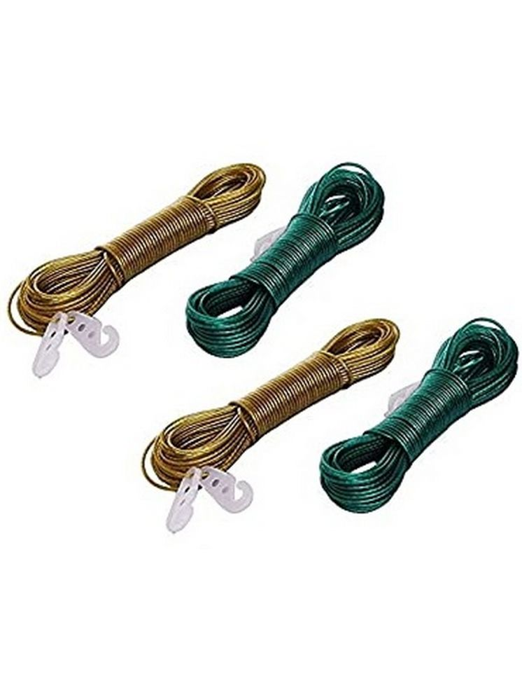     			(Pack of 4 ) 20 Mtr , Cloth Rope- PVC Coated Steel Wire Rope for Drying Clothes/Clothesline, Anti-Rust Multipurpose Wire Rope Length 20 Meter with 2 Plastic Hooks