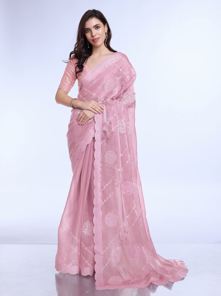     			Rekha Maniyar Chiffon Embellished Saree With Blouse Piece - Pink ( Pack of 1 )