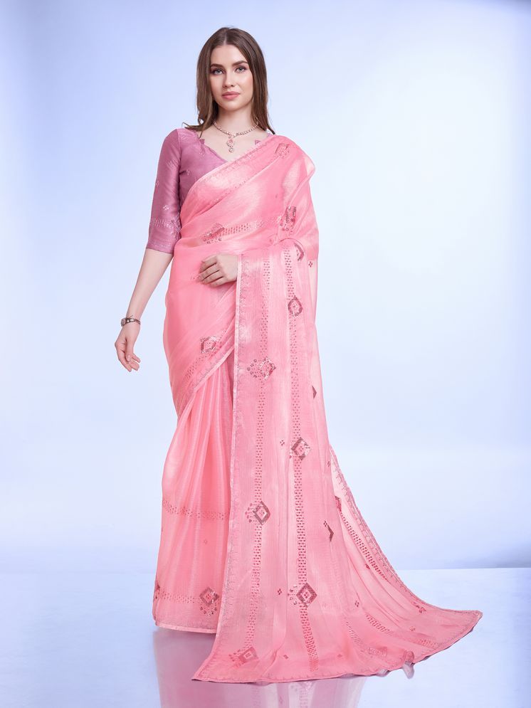     			Rekha Maniyar Chiffon Embellished Saree With Blouse Piece - Pink ( Pack of 1 )