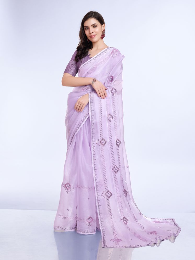     			Rekha Maniyar Chiffon Embellished Saree With Blouse Piece - Purple ( Pack of 1 )