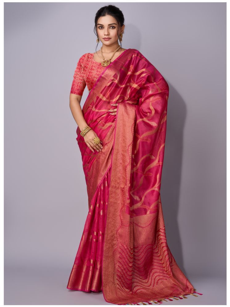     			Saree Exotica Organza Embellished Saree With Blouse Piece - Pink ( Pack of 1 )