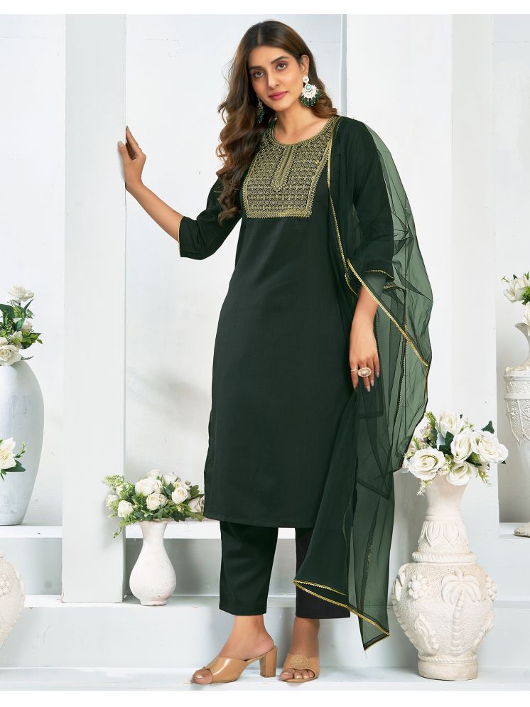     			Skylee Cotton Blend Embellished Kurti With Pants Women's Stitched Salwar Suit - Green ( Pack of 1 )