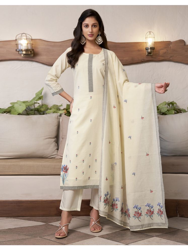     			Skylee Cotton Printed Kurti With Pants Women's Stitched Salwar Suit - Cream ( Pack of 1 )