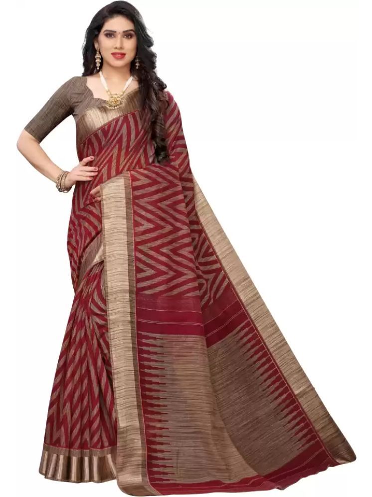     			THE PRIVATE LABLE Cotton Blend Checks Saree With Blouse Piece - Maroon ( Pack of 1 )