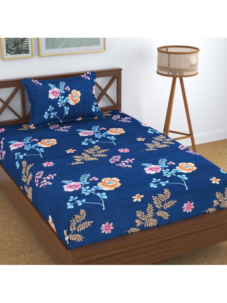     			UrbanArts Microfiber Floral 1 Single with 1 Pillow Cover - Blue