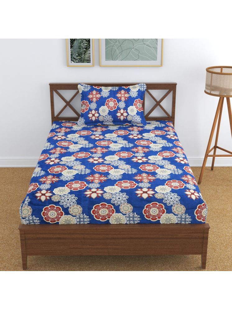     			UrbanArts Microfiber Floral 1 Single with 1 Pillow Cover - Blue