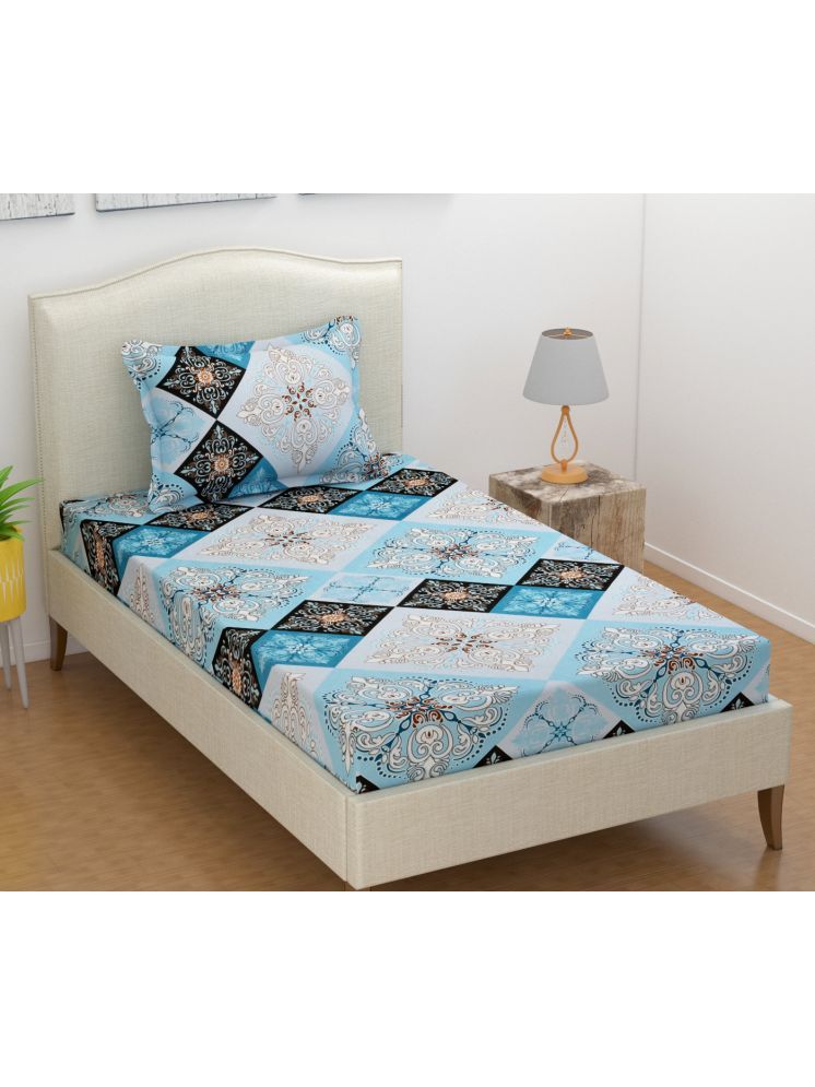     			UrbanArts Microfiber Floral 1 Single with 1 Pillow Cover - Blue