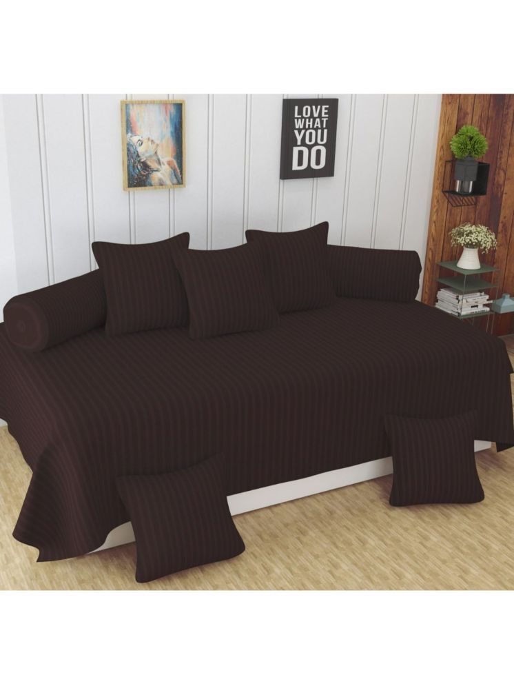     			UrbanArts Poly Cotton Vertical Striped Diwan Set 8 Pcs - Brown