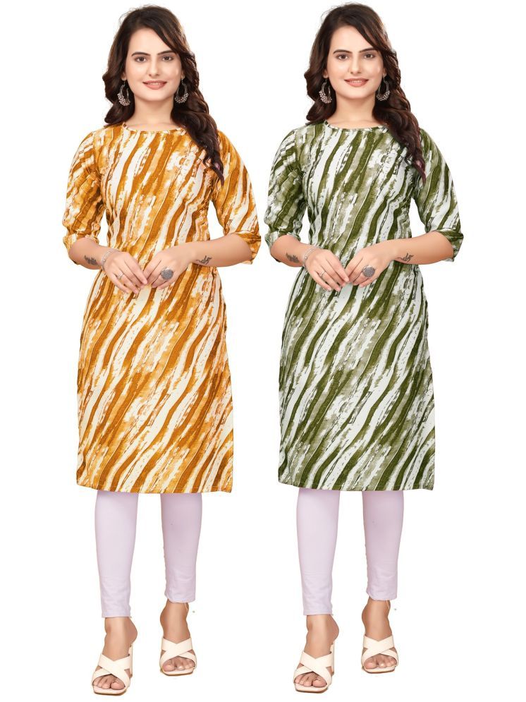     			VACHHARAJ GROUP Crepe Printed Straight Women's Kurti - Yellow,Green ( Pack of 2 )