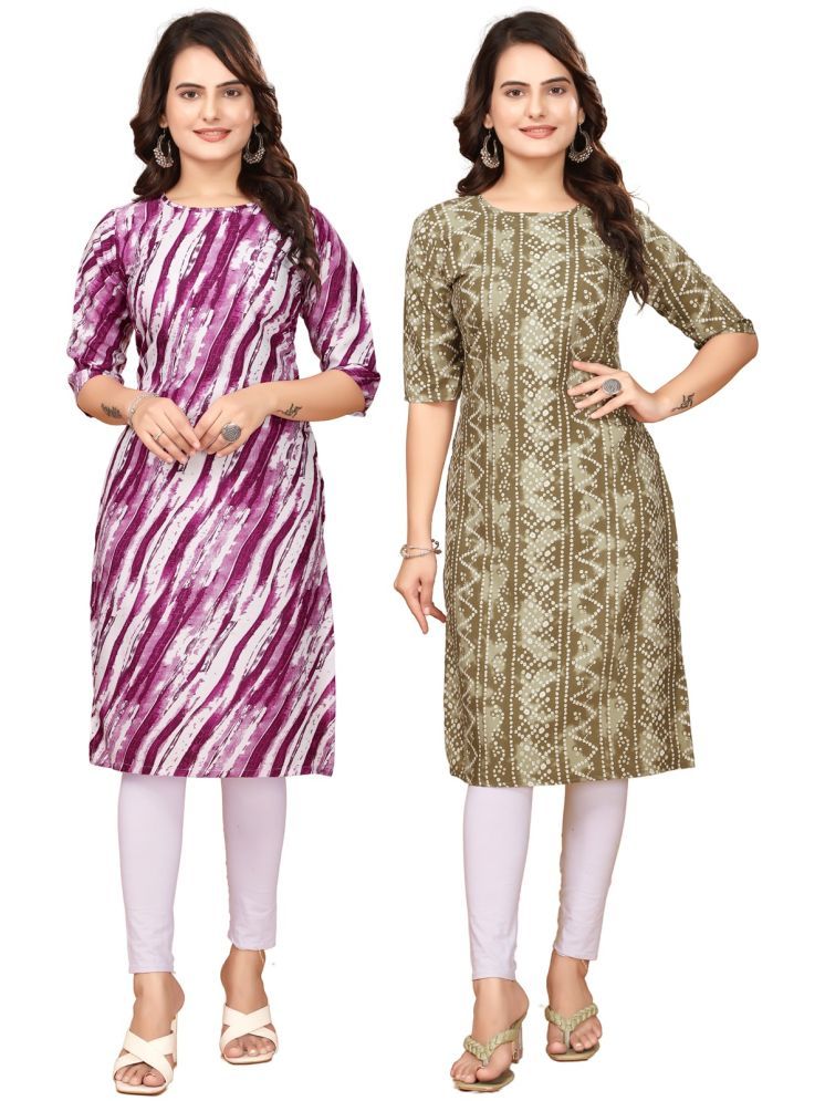     			VACHHARAJ GROUP Crepe Printed Straight Women's Kurti - Purple,Multicolor ( Pack of 2 )