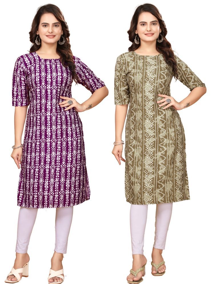     			VACHHARAJ GROUP Crepe Printed Straight Women's Kurti - Maroon,Multicolor ( Pack of 2 )