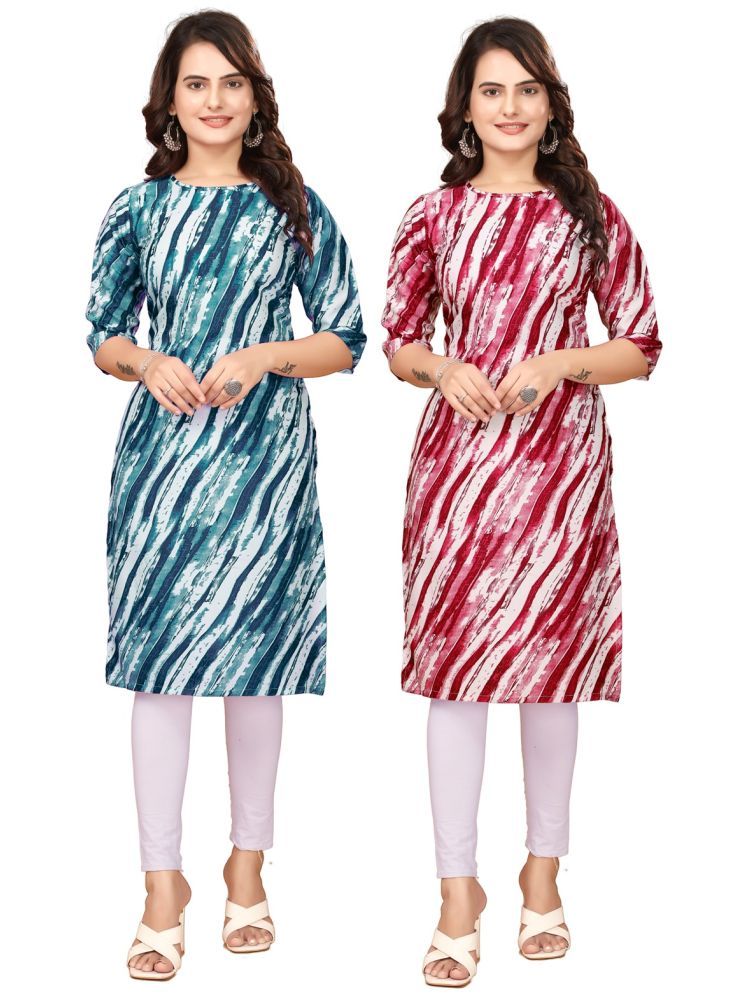     			VACHHARAJ GROUP Crepe Printed Straight Women's Kurti - Navy Blue,Red ( Pack of 2 )