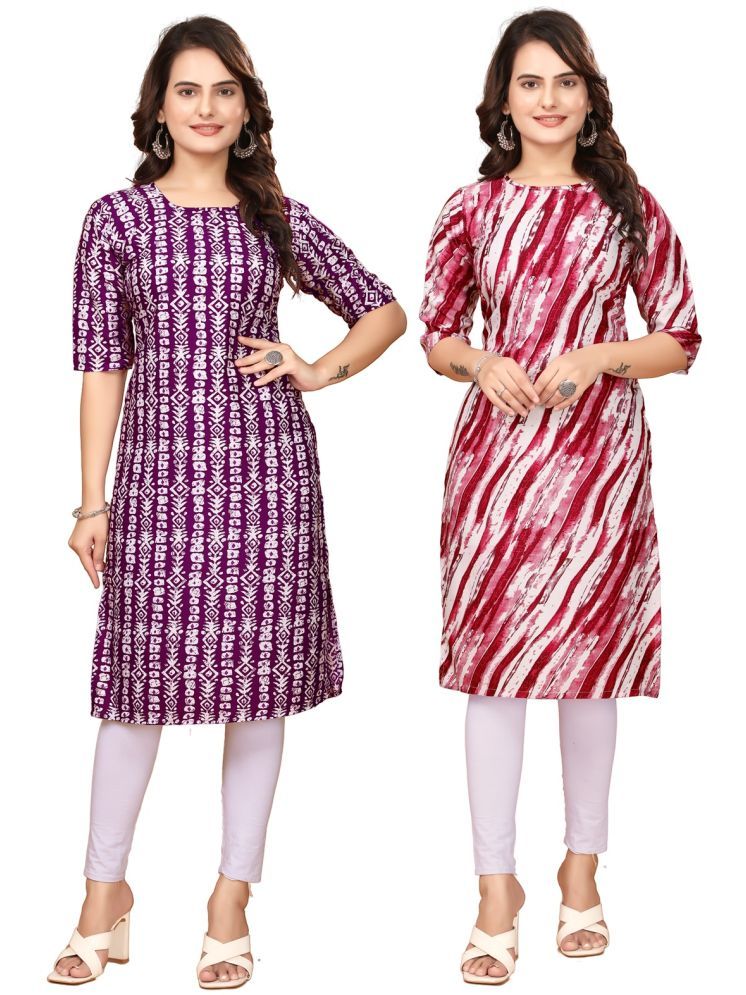     			VACHHARAJ GROUP Crepe Printed Straight Women's Kurti - Maroon,Red ( Pack of 2 )