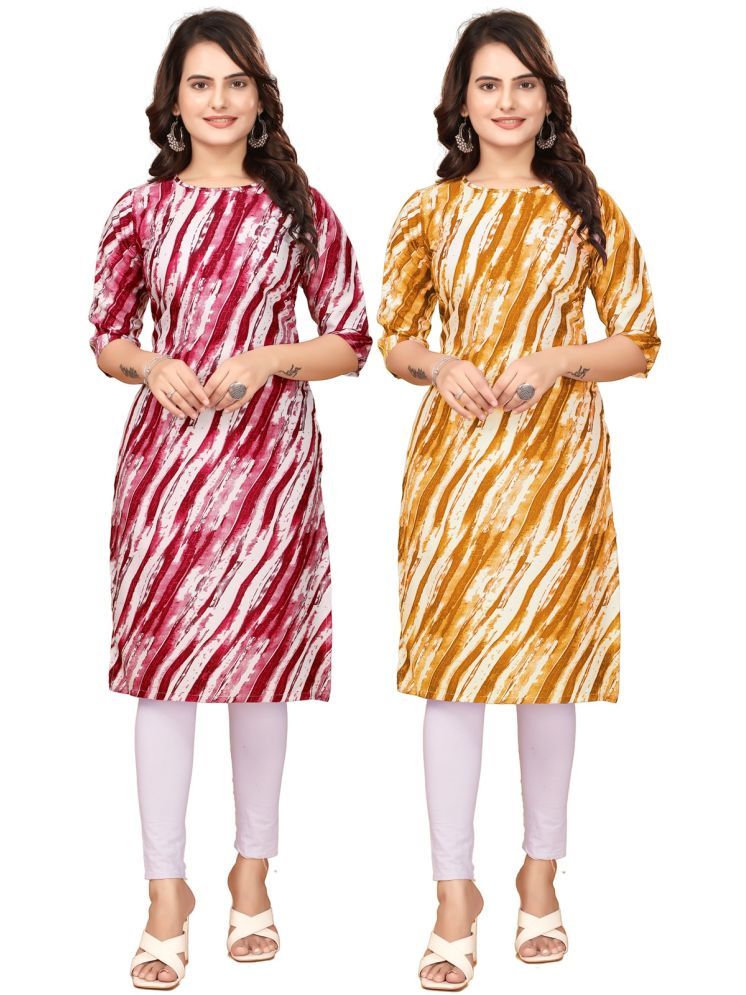     			VACHHARAJ GROUP Crepe Printed Straight Women's Kurti - Red,Yellow ( Pack of 2 )