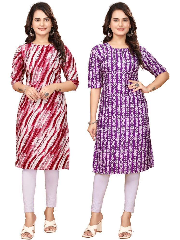     			VACHHARAJ GROUP Crepe Printed Straight Women's Kurti - Red,Lavender ( Pack of 2 )