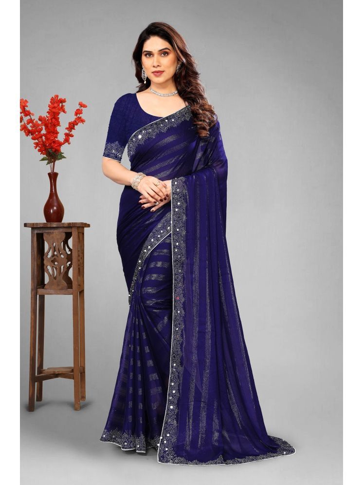     			VEERAIVA Chiffon Embellished Saree With Blouse Piece - Blue ( Pack of 1 )