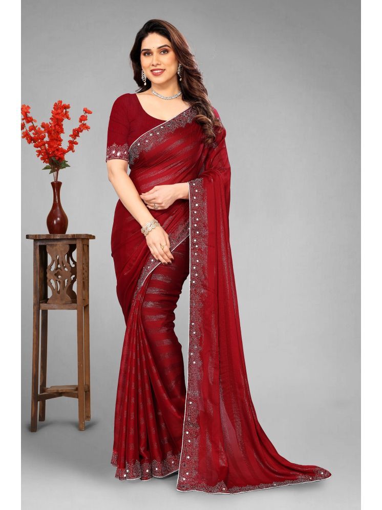     			VEERAIVA Chiffon Embellished Saree With Blouse Piece - Maroon ( Pack of 1 )