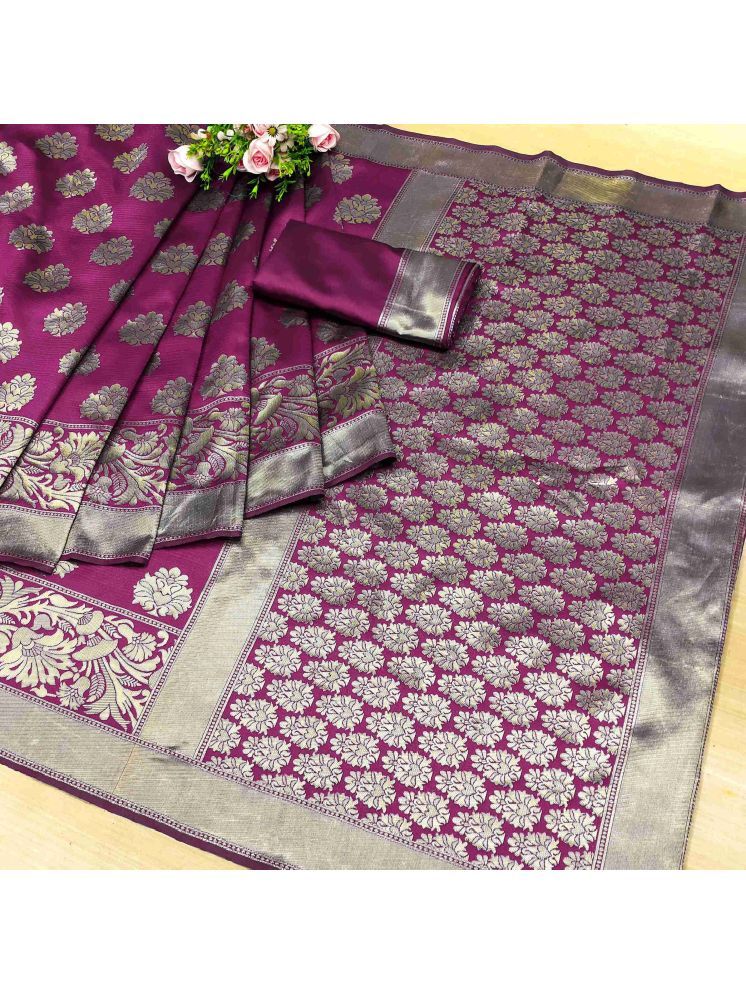     			kedar fab Jacquard Embellished Saree With Blouse Piece - Purple ( Pack of 1 )