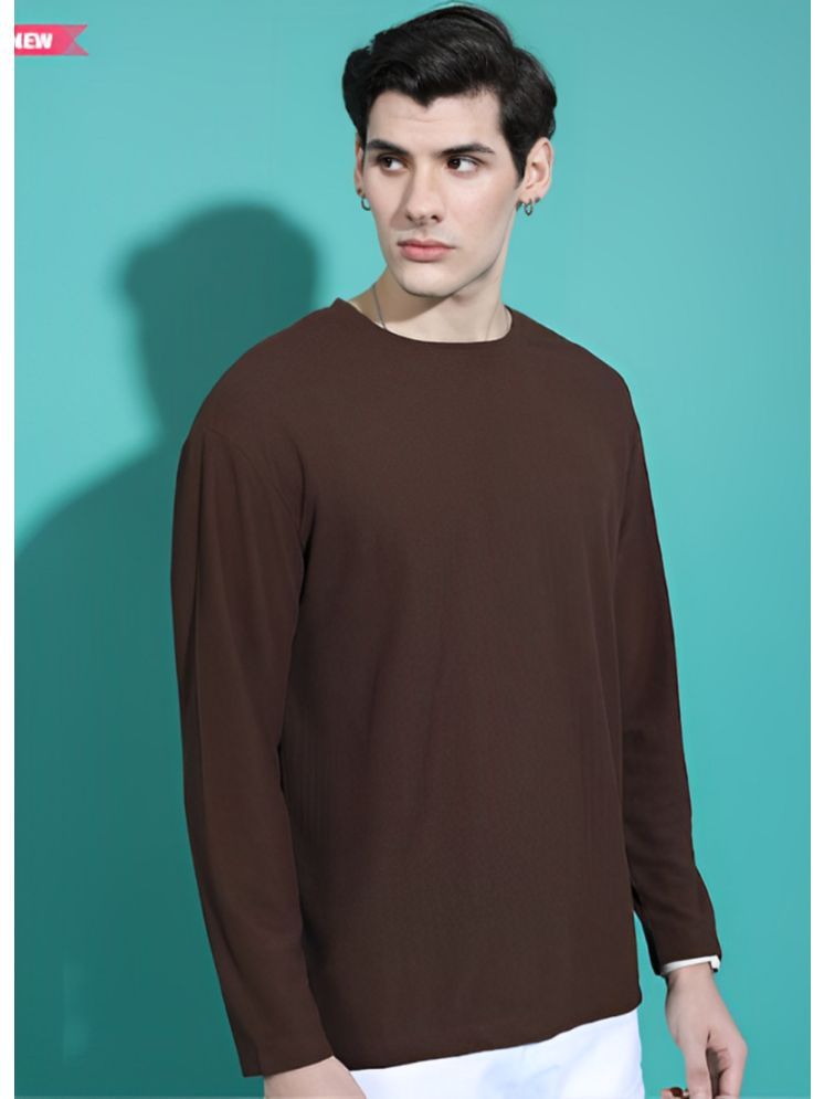     			plusperfaction Cotton Blend Regular Fit Solid Full Sleeves Men's Round T-Shirt - Brown ( Pack of 1 )