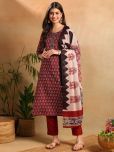 Vaamsi Rayon Printed Kurti With Pants Women's Stitched Salwar Suit - Maroon ( Pack of 1 )