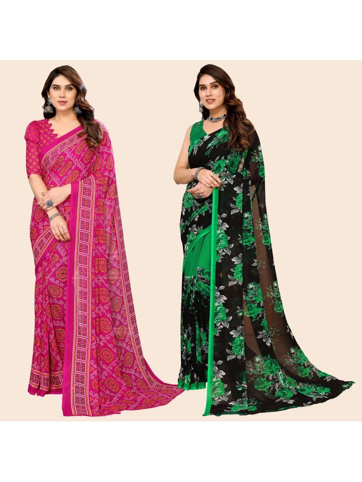     			ANAND SAREES Georgette Printed Saree With Blouse Piece - Multicolour ( Pack of 2 )