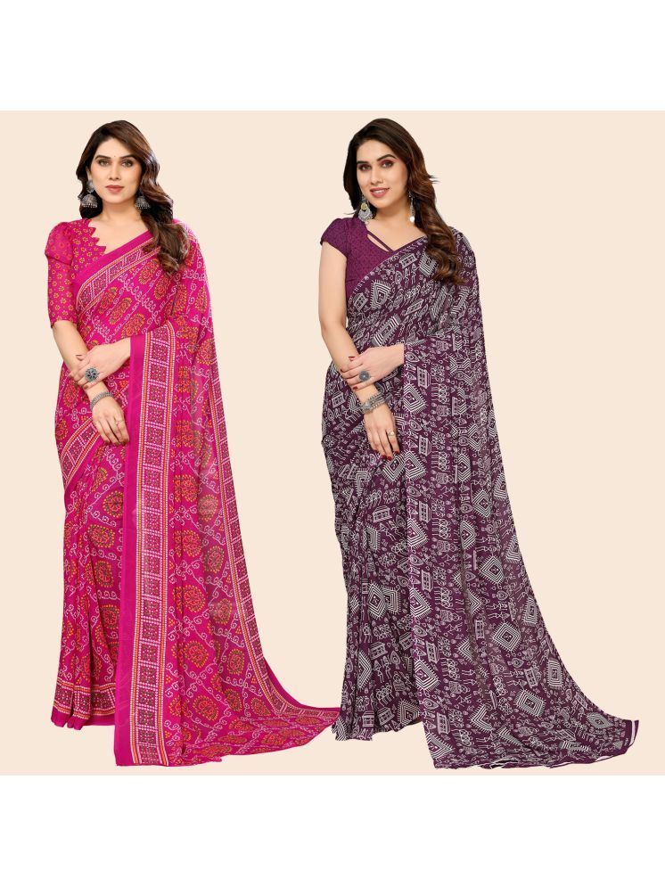     			ANAND SAREES Georgette Printed Saree With Blouse Piece - Multicolour ( Pack of 2 )