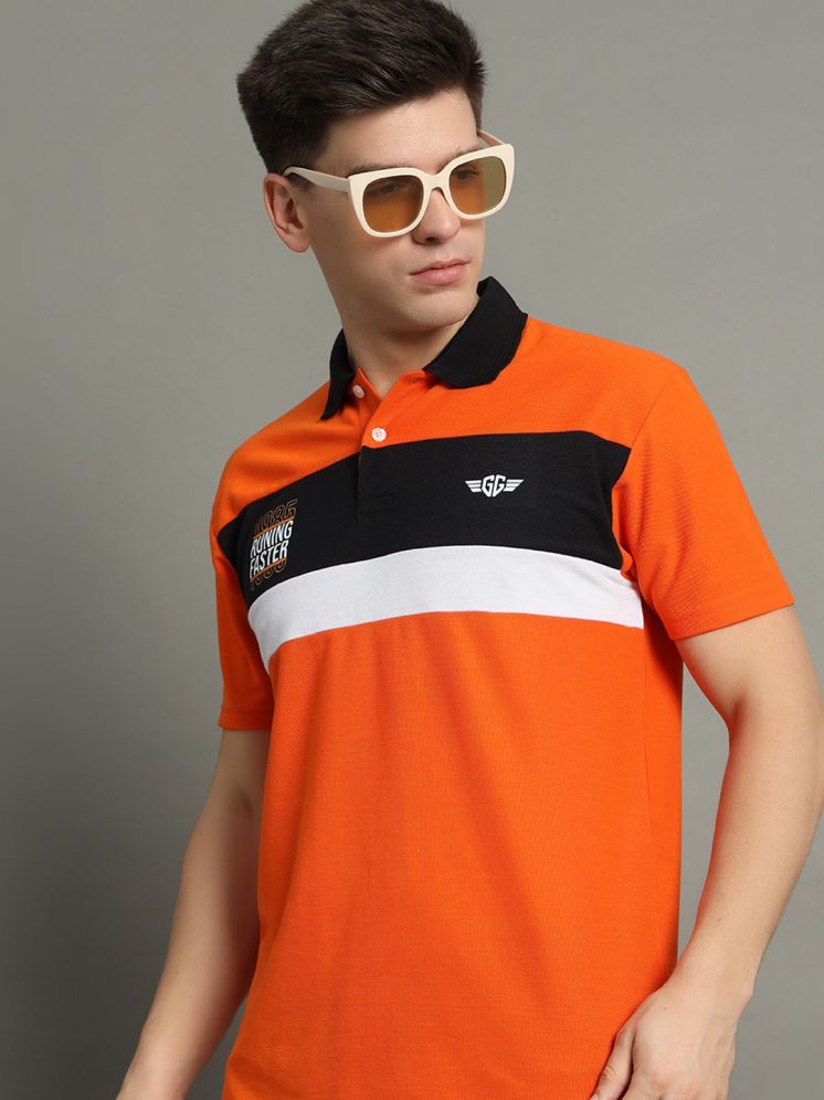     			GET GOLF Cotton Blend Regular Fit Striped Half Sleeves Men's Polo T Shirt - Orange ( Pack of 1 )