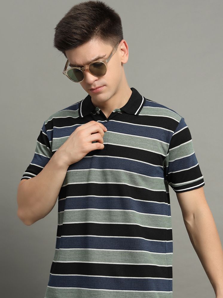     			GET GOLF Cotton Blend Regular Fit Striped Half Sleeves Men's Polo T Shirt - Black ( Pack of 1 )