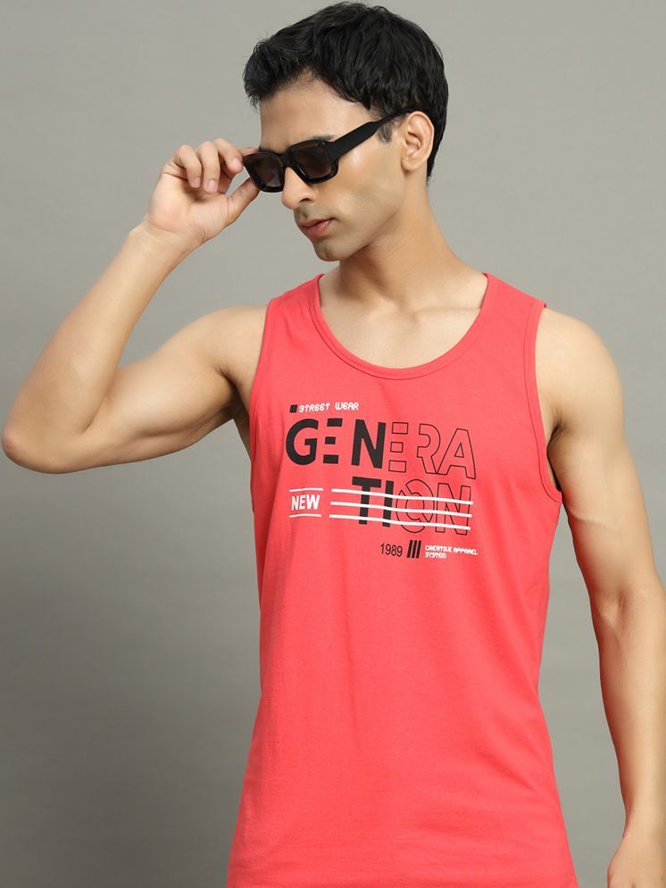     			GET GOLF Cotton Blend Regular Fit Printed Sleeveless Men's Round T-Shirt - Coral ( Pack of 1 )