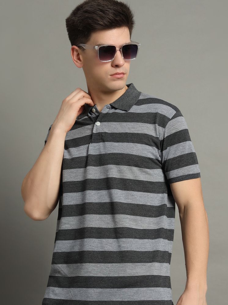     			GET GOLF Cotton Blend Regular Fit Striped Half Sleeves Men's Polo T Shirt - Dark Grey ( Pack of 1 )