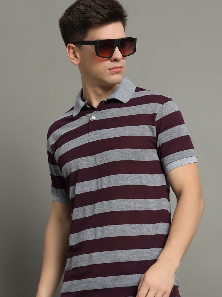     			GET GOLF Cotton Blend Regular Fit Striped Half Sleeves Men's Polo T Shirt - Purple ( Pack of 1 )