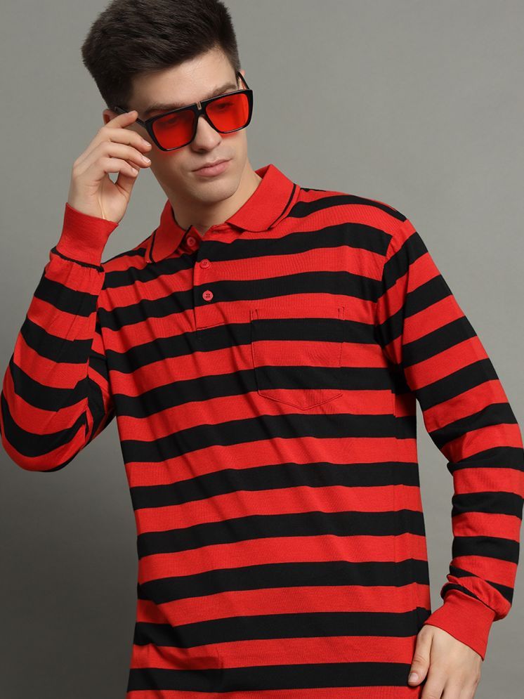     			GET GOLF Cotton Blend Regular Fit Striped Full Sleeves Men's Polo T Shirt - Red ( Pack of 1 )