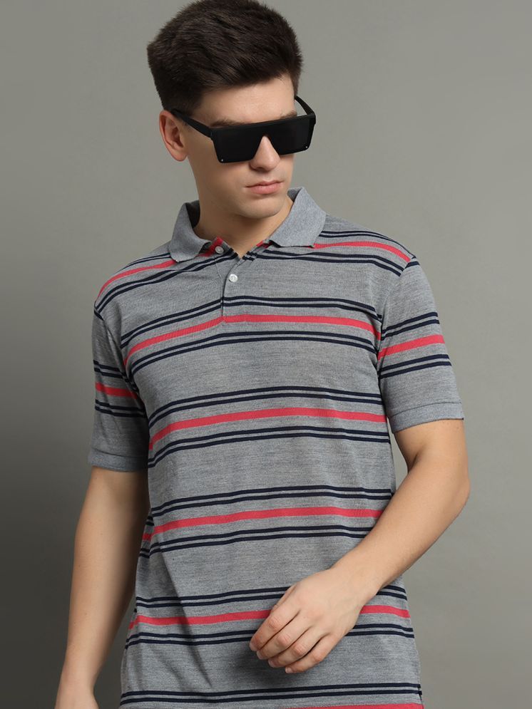     			GET GOLF Cotton Blend Regular Fit Striped Half Sleeves Men's Polo T Shirt - Grey ( Pack of 1 )