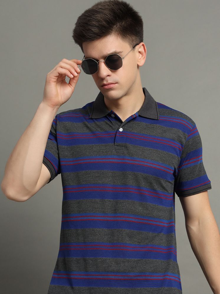     			GET GOLF Cotton Blend Regular Fit Striped Half Sleeves Men's Polo T Shirt - Charcoal Grey ( Pack of 1 )