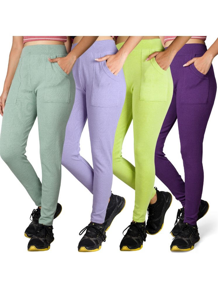     			KARARO JEGGINGS - Cotton Blend Skinny Fit Fluorescent Green Women's Jeggings ( Pack of 4 )