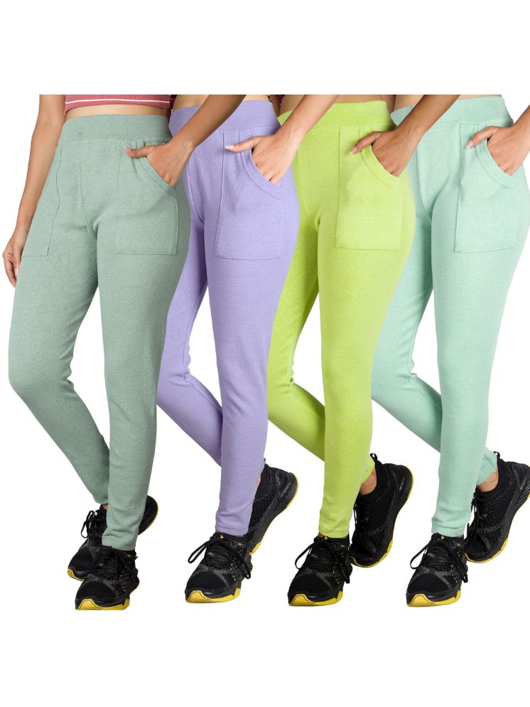     			KARARO JEGGINGS - Cotton Blend Skinny Fit Fluorescent Green Women's Jeggings ( Pack of 4 )