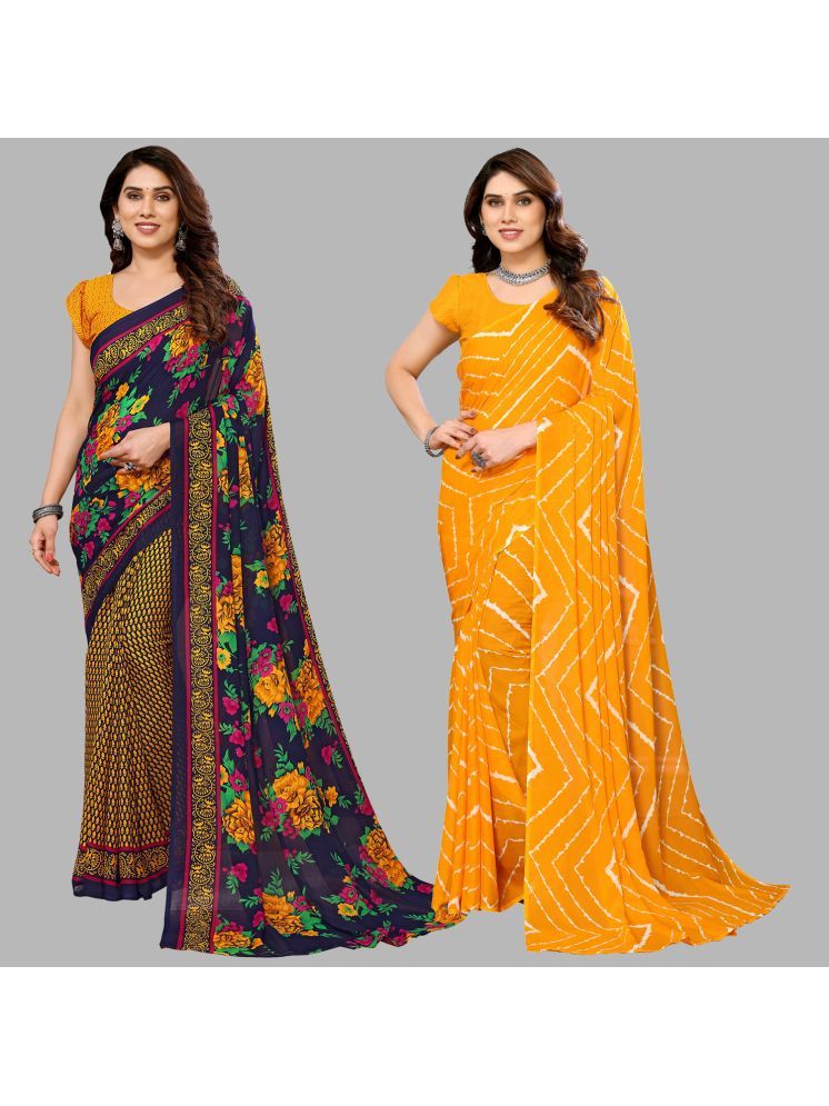     			Kashvi Sarees Georgette Printed Saree With Blouse Piece - Multicolour ( Pack of 2 )