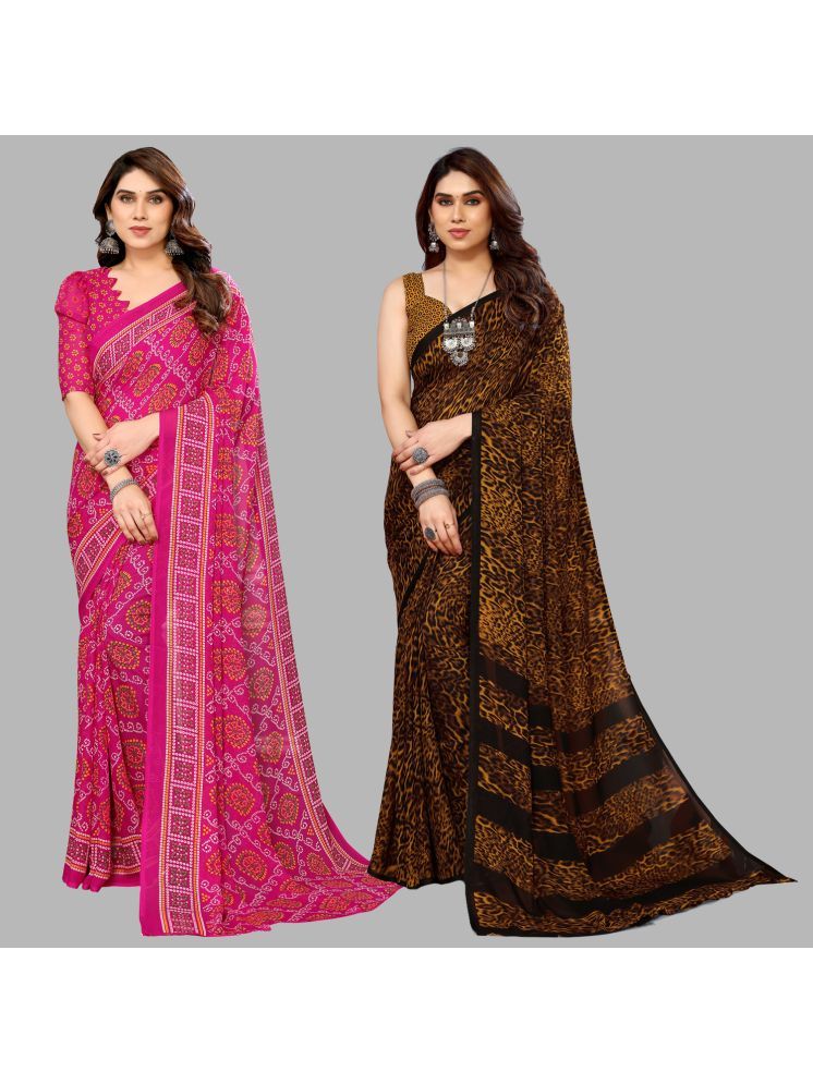     			Kashvi Sarees Georgette Printed Saree With Blouse Piece - Multicolour ( Pack of 2 )