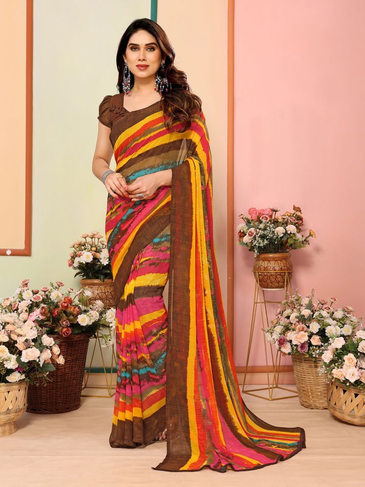     			Kashvi Sarees Georgette Striped Saree With Blouse Piece - Multicolor ( Pack of 1 )