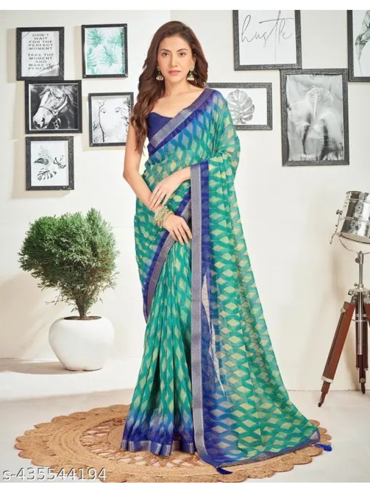     			Nandini Creation Chiffon Printed Saree With Blouse Piece - SkyBlue ( Pack of 1 )