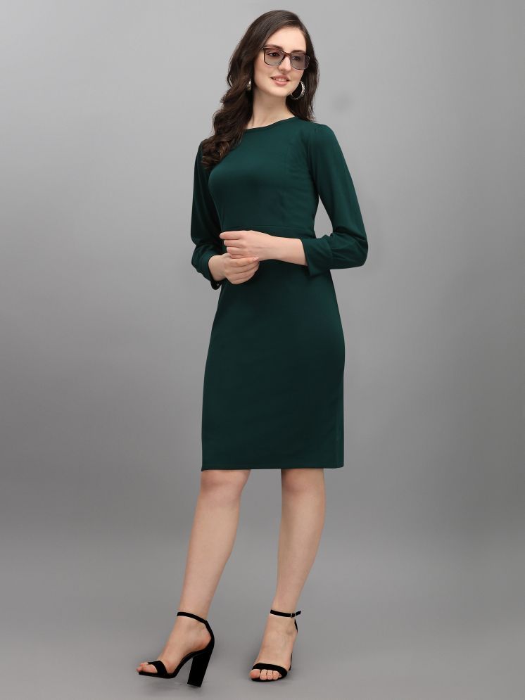     			PURVAJA Lycra Solid Knee Length Women's Bodycon Dress - Green ( Pack of 1 )