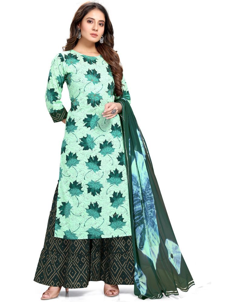     			Rajnandini Cotton Printed Kurti With Sharara And Gharara Women's Stitched Salwar Suit - Green ( Pack of 1 )