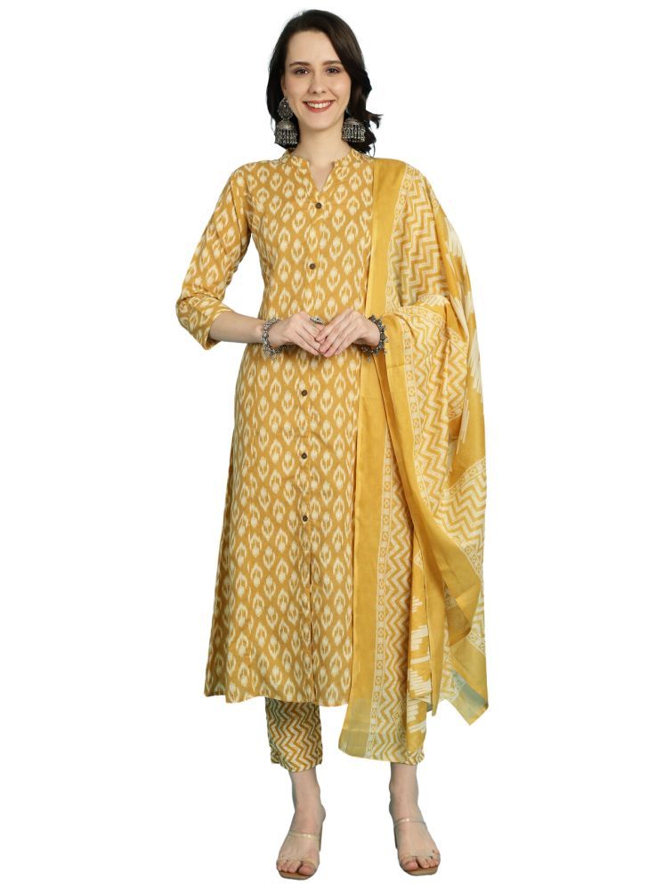     			Rajnandini Cotton Printed Kurti With Pants Women's Stitched Salwar Suit - Yellow ( Pack of 1 )