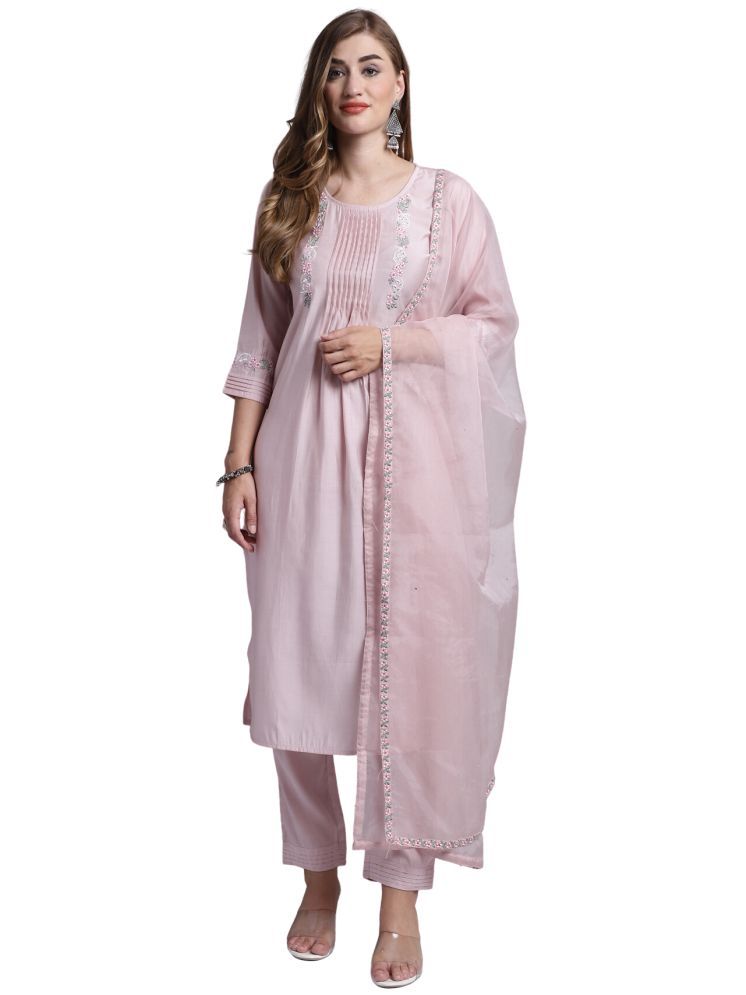     			Rajnandini Silk Embroidered Kurti With Pants Women's Stitched Salwar Suit - Pink ( Pack of 1 )