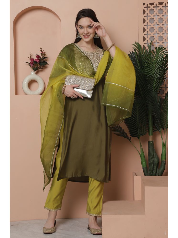     			Rajnandini Silk Embroidered Kurti With Pants Women's Stitched Salwar Suit - Green ( Pack of 1 )