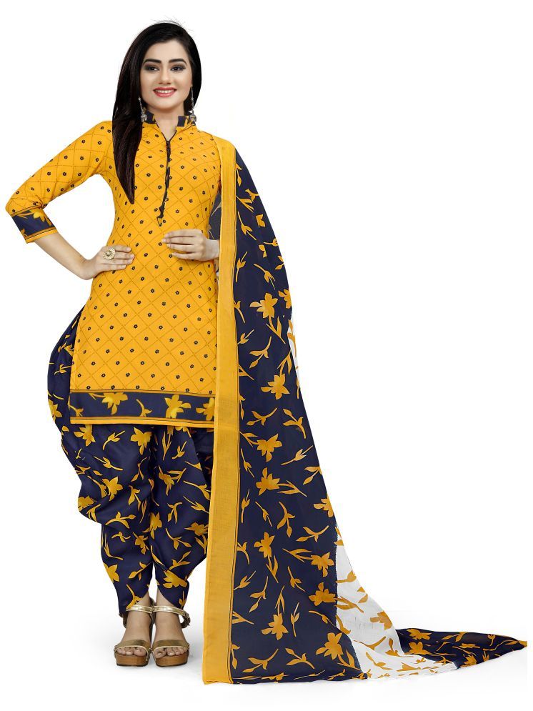     			Rajnandini Unstitched Cotton Blend Printed Dress Material - Yellow ( Pack of 1 )